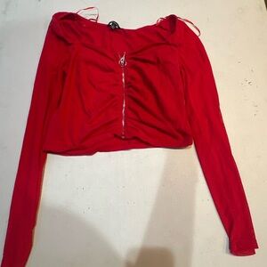 Red Long Sleeve Women's Crop Top